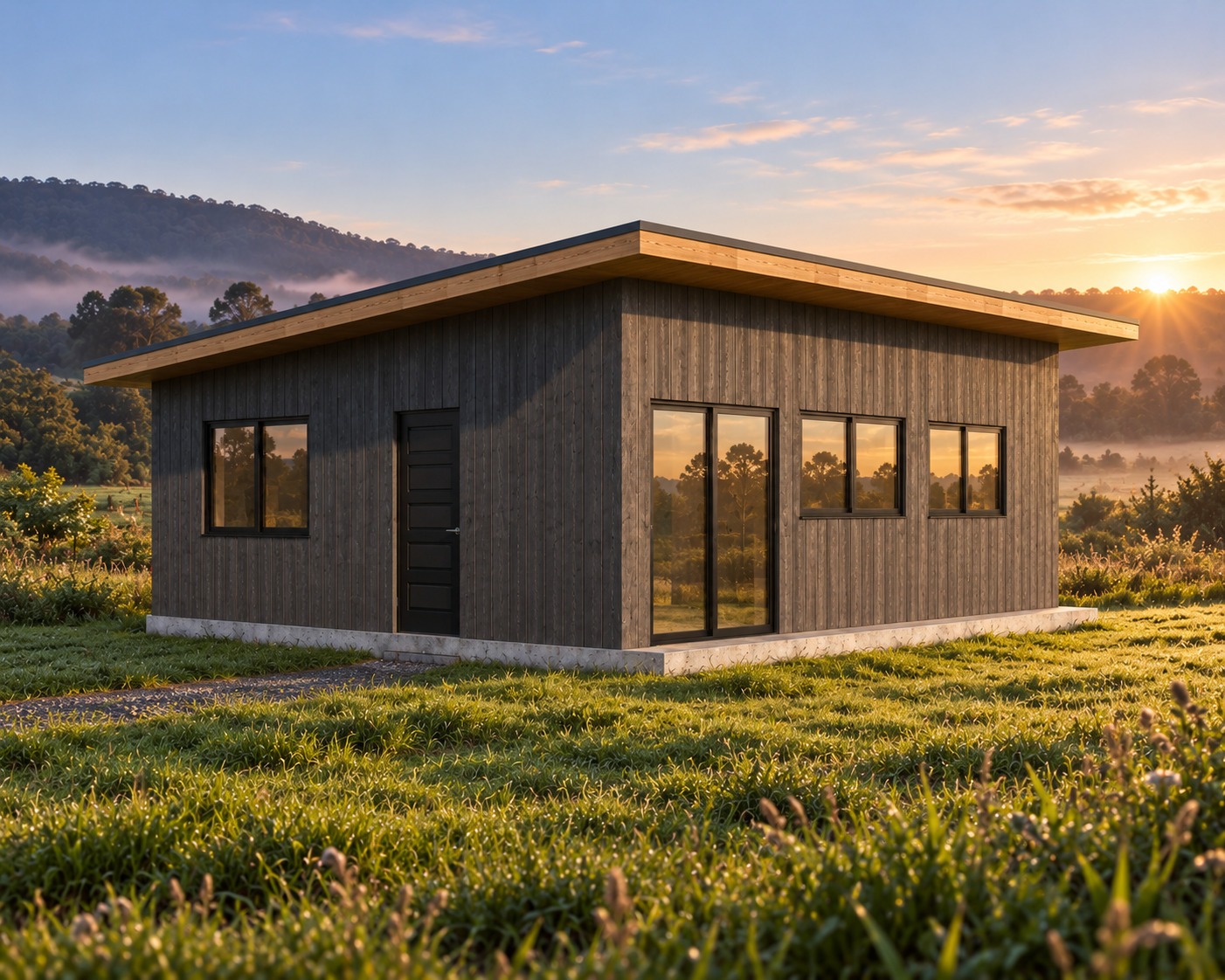 Casa-moderna-de-carbón-al-amanecer