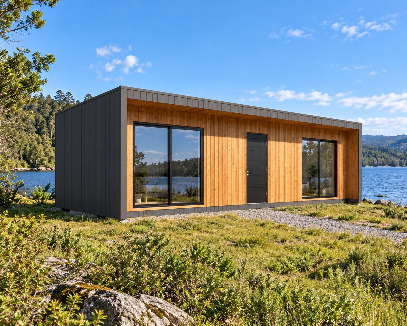 Casa moderna de madera junto al lago-1